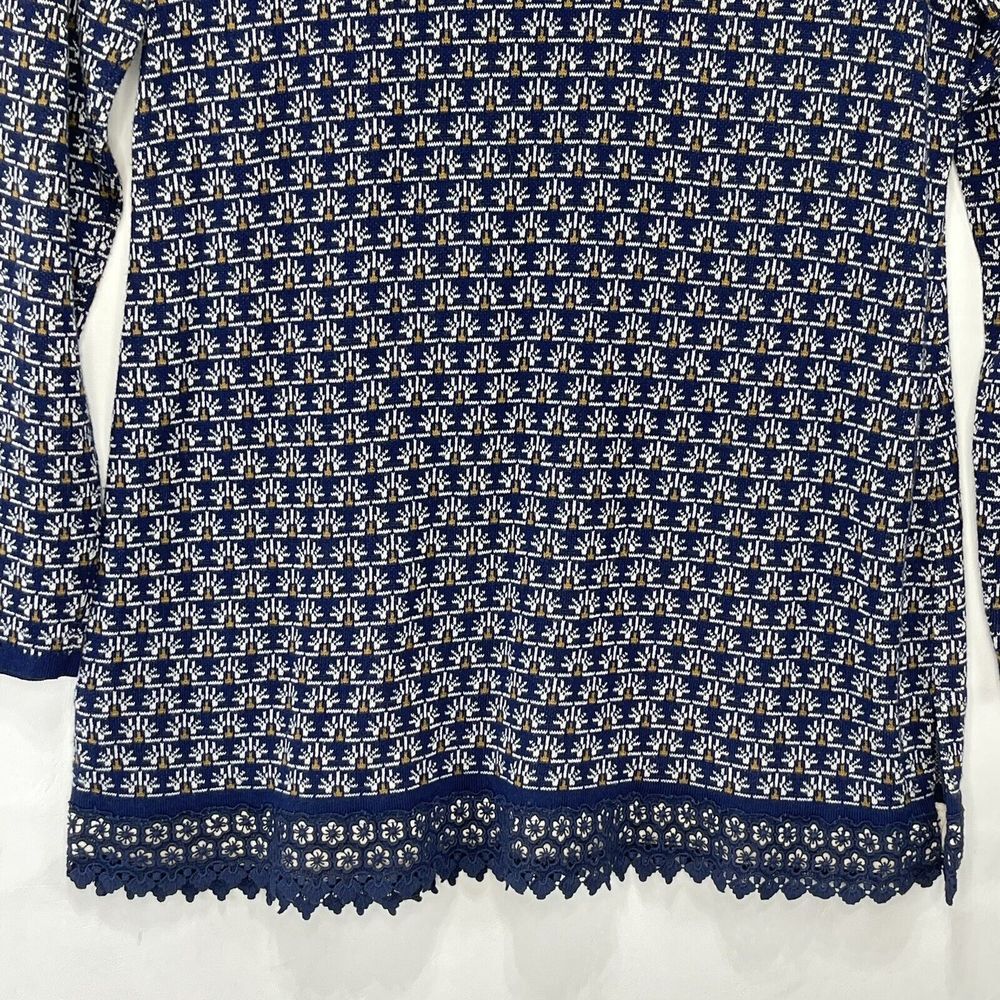 Susan Graver Women Medium Blue Cotton Blend Floral Pattern Long Sleeve Knit - Picture 9 of 10
